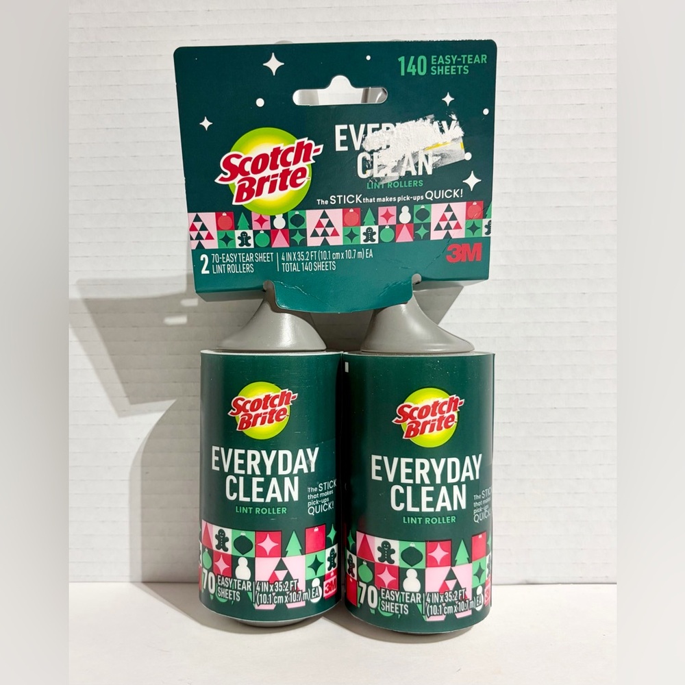 Scotch Brite Lint Roller Holiday Limited Everyday Clean 70 sheets 2 Rolls NEW